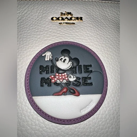COACH Pebbled Leather Minnie Mouse Kitt Messenger Crossbody With Patches - Picture 2 of 16